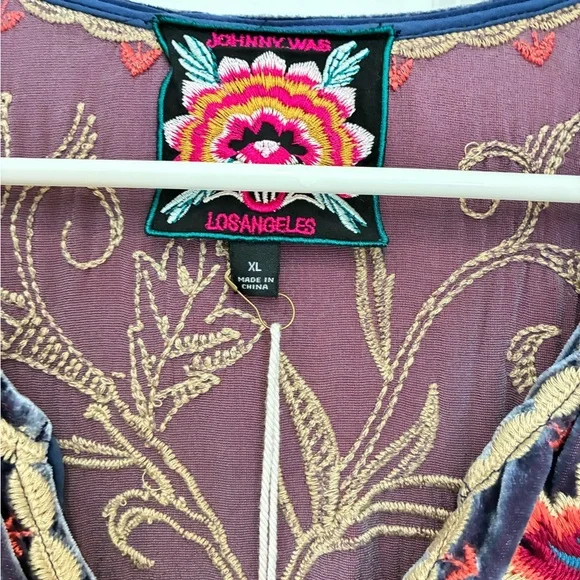 Johnny Was Embroidered Velvet Midi Dress - Blue - Picture 4 of 8